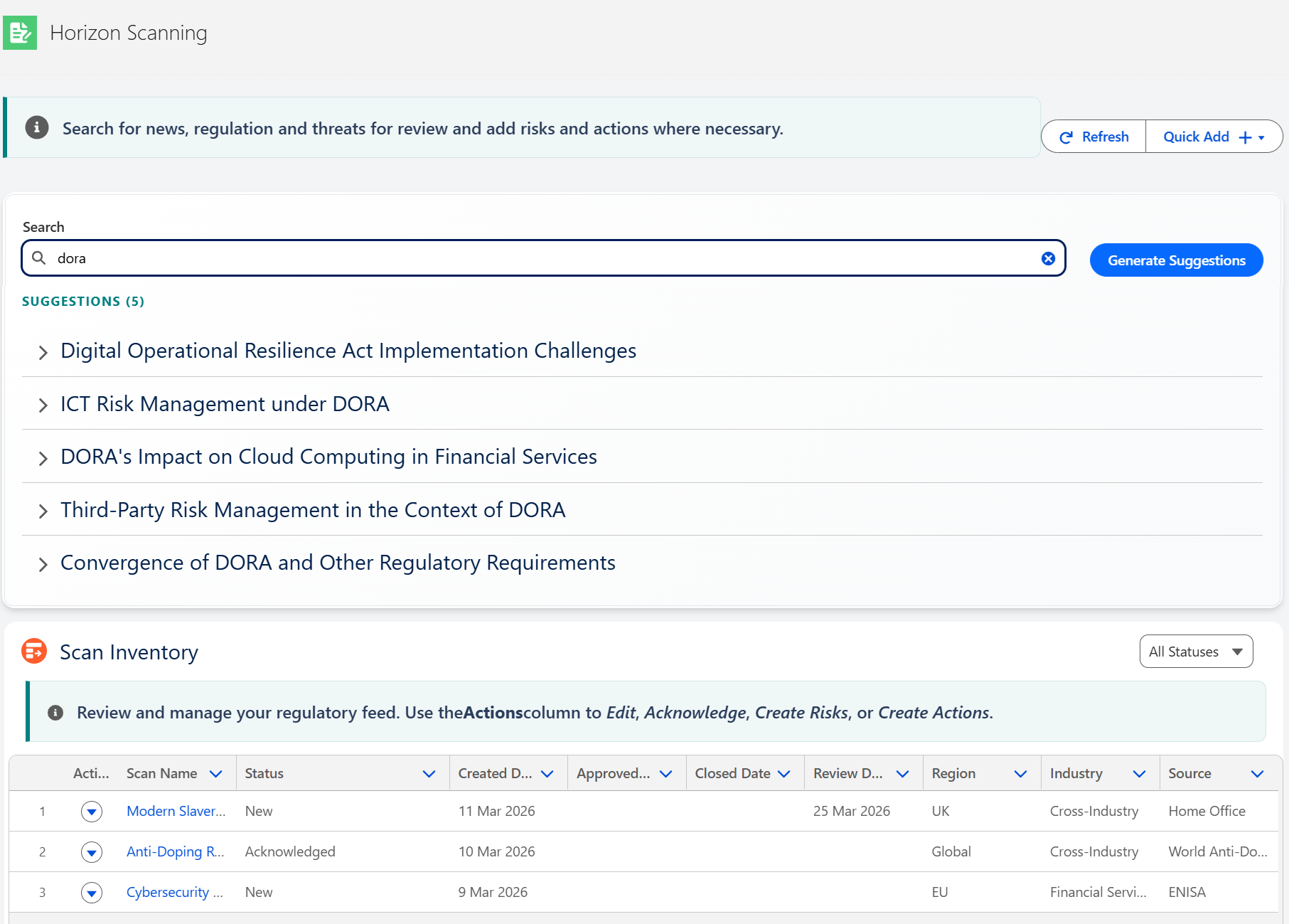 DefinedGRC Horizon Scanning AI Risk Assessment Dashboard